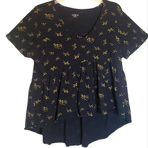 Loft women's lg floral print babydoll short sleeves pullover top. 5044